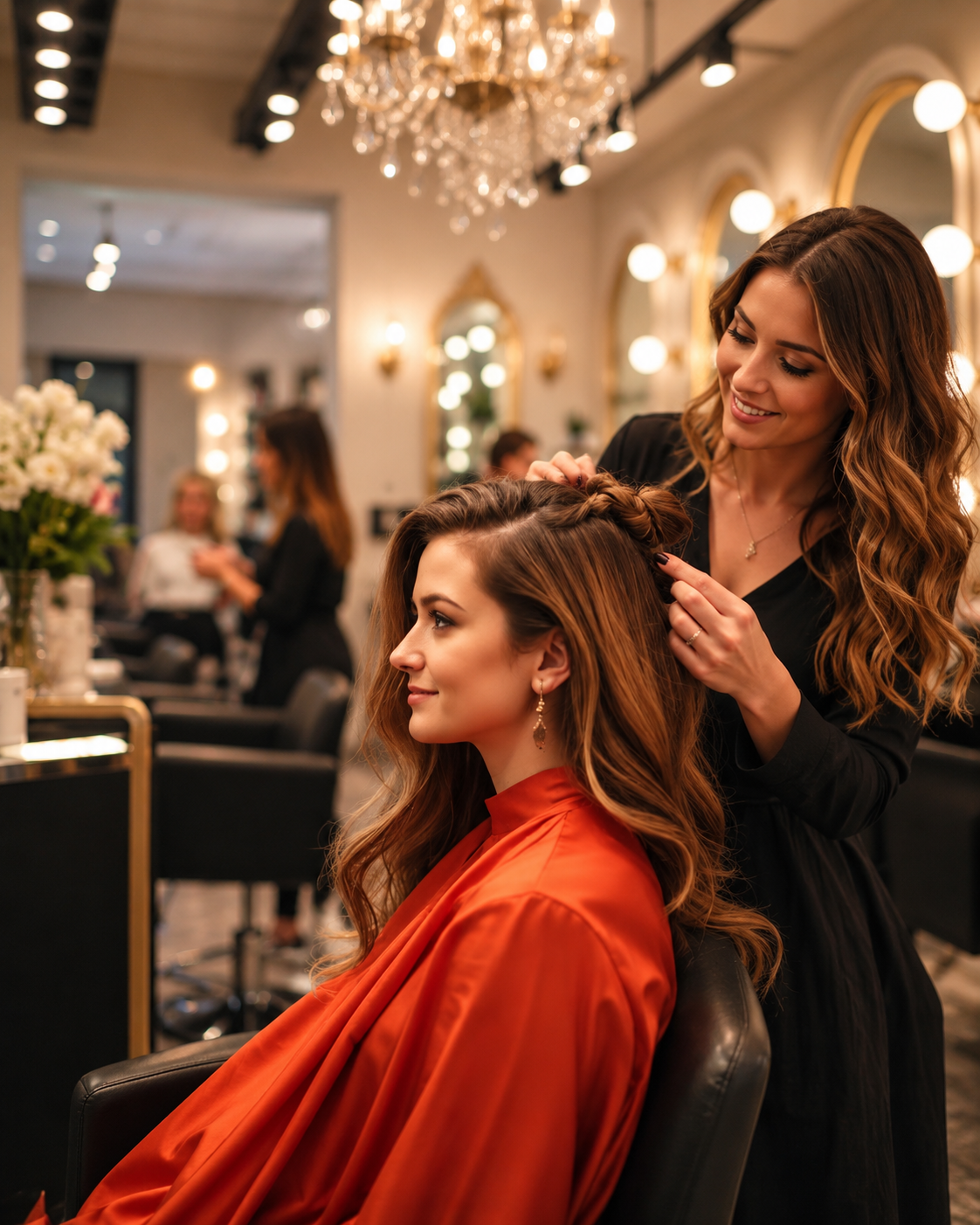 Hair salon owner reviewing organized financial reports