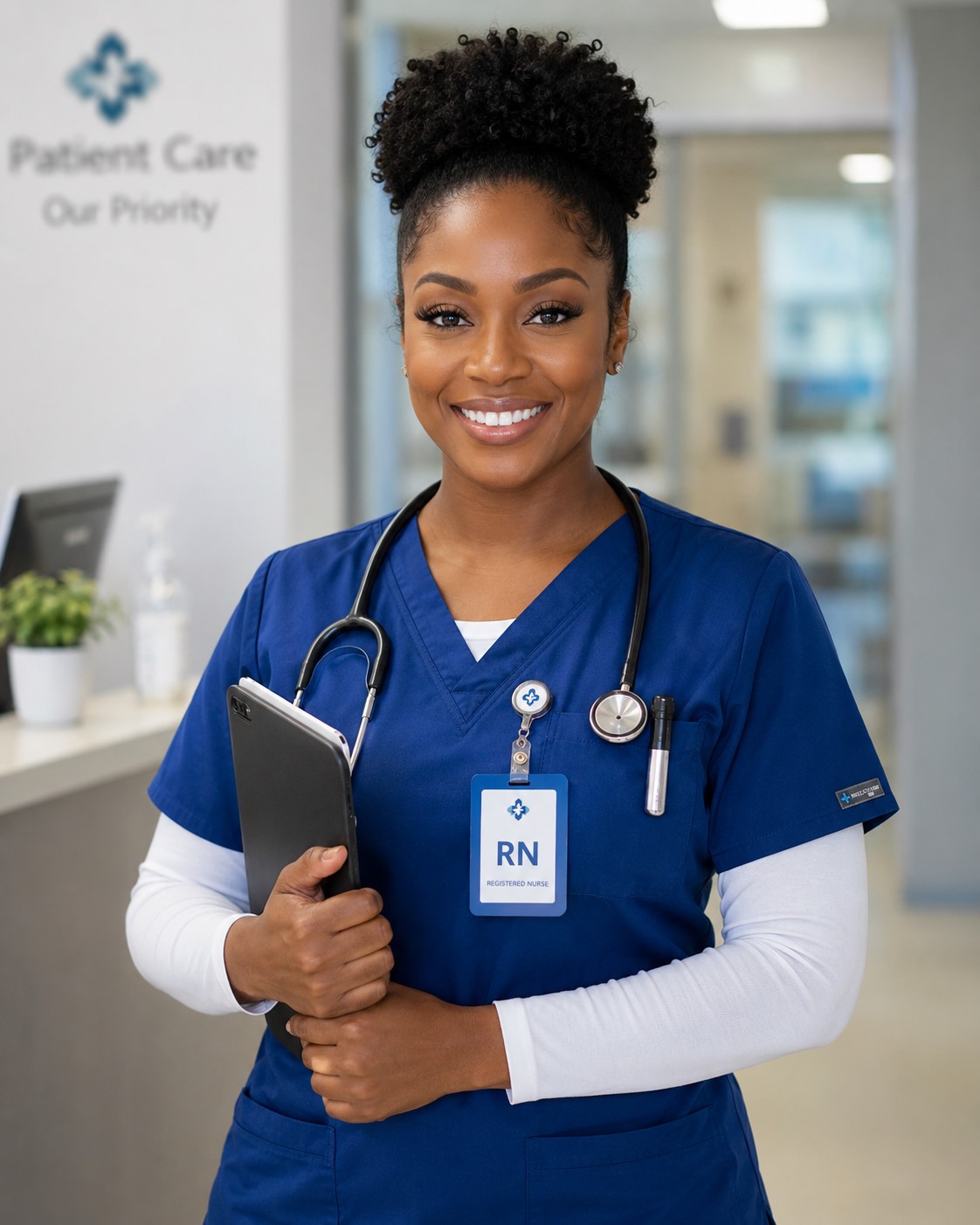 Healthcare business owner reviewing organized financial reports